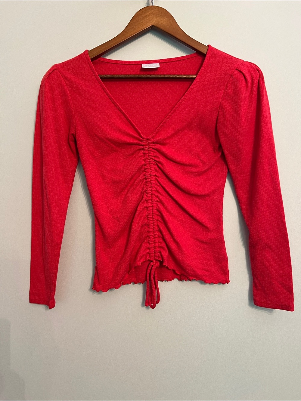 Ruched V-Neck Long Sleeve Top in Red